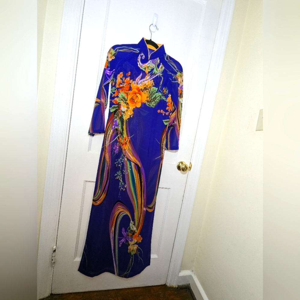 Vintage floral purple cheongsam dress